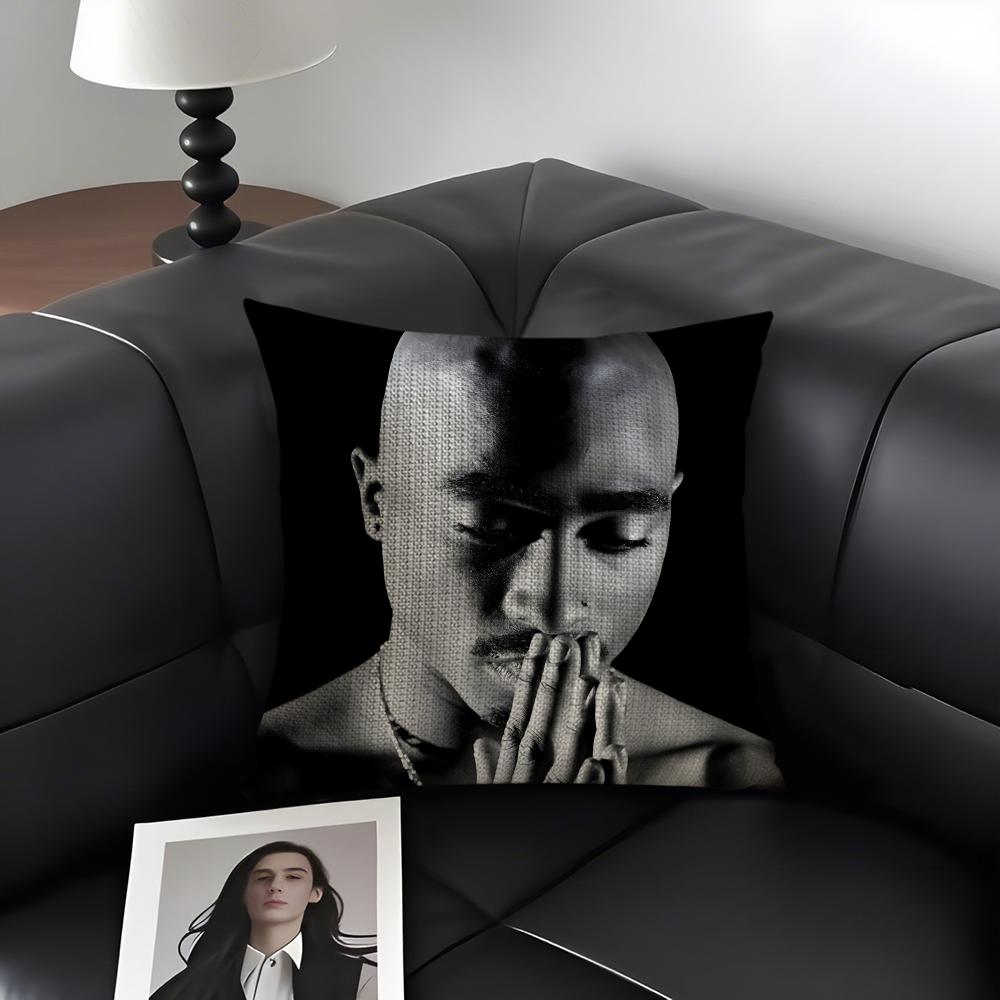 T-Tupac Shakurr Rapper Cushion Cover Natural Linen Organic Fabric Double-Sided Printing Sofa Home Decor Gift Pillow Case