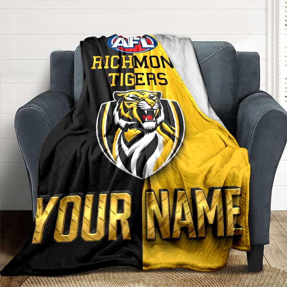 Name Custom Richmond Tigers Print Flannel Blanket High Quality Warm Comfortable Cover for All Seasons Perfect for Gifts Home Decor