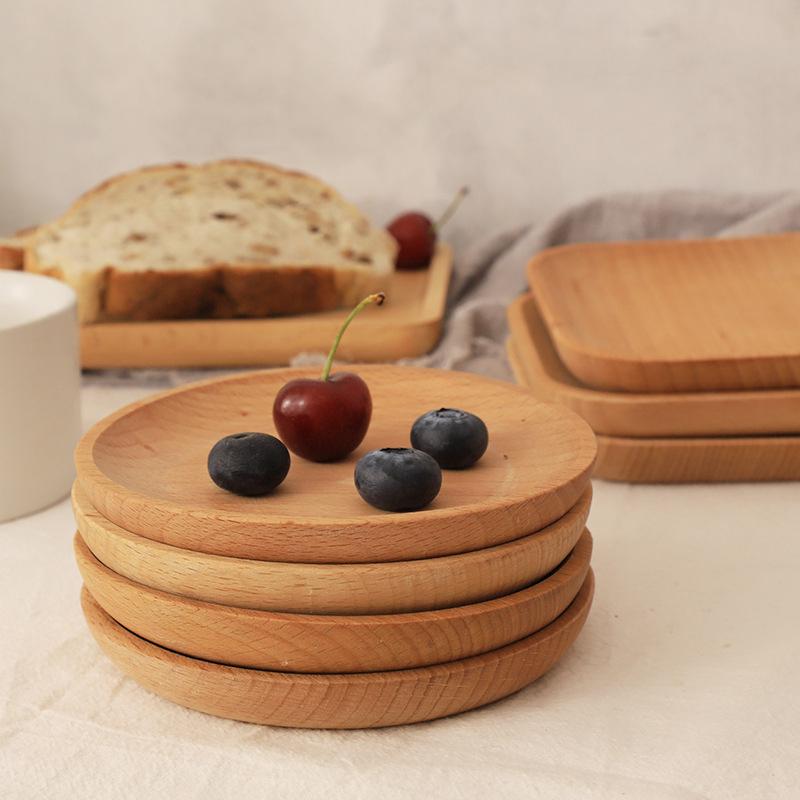 Wood Serving Plate, Wood Square & Round Serving Tray, Fruit Dessert Cake Snack Candy Platter Wooden Bowls