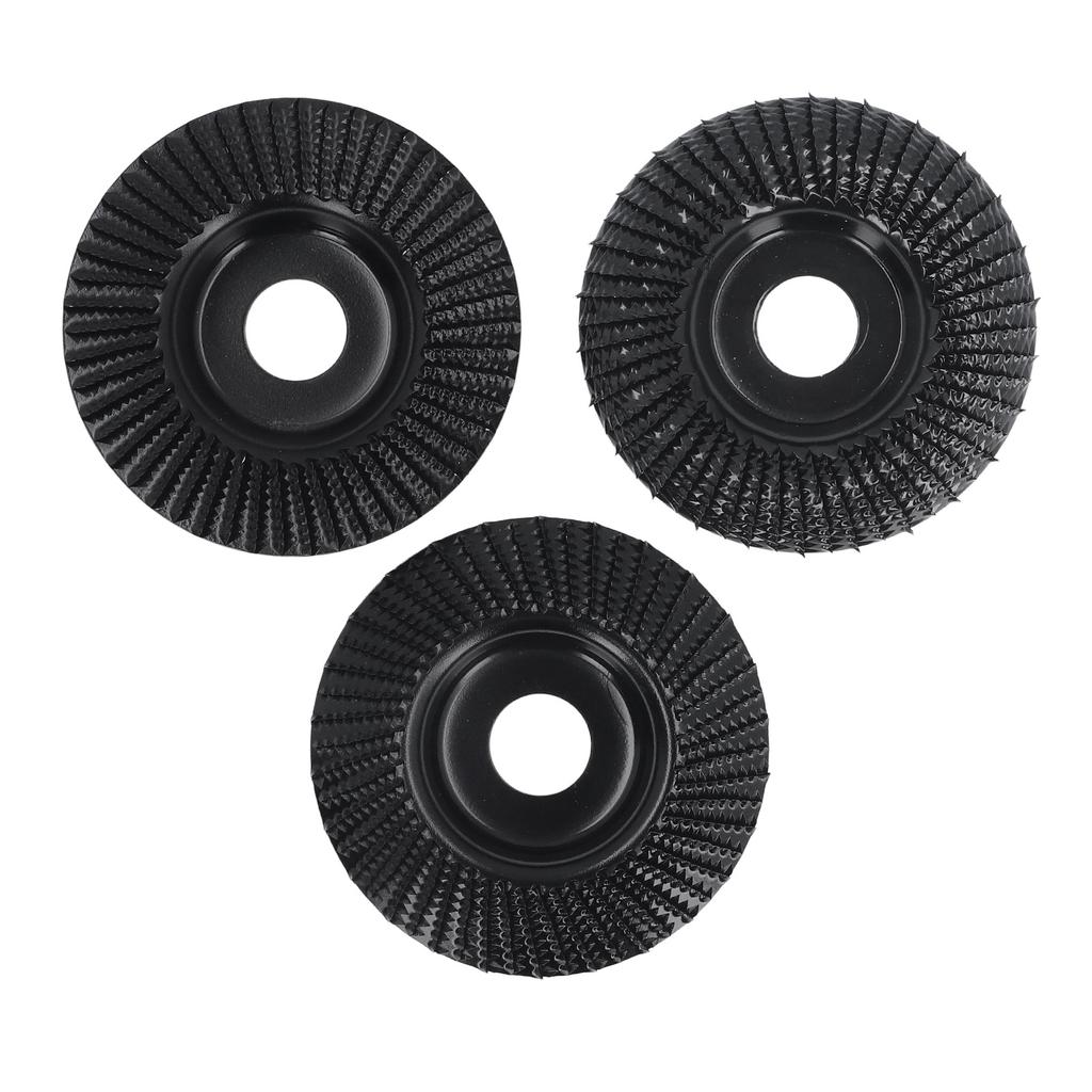 3Pcs Wood Carving Disc Set Woodworking Angle Grinder Grinding Wheels Carbon Steel 100mm Dia 22mm ID Black