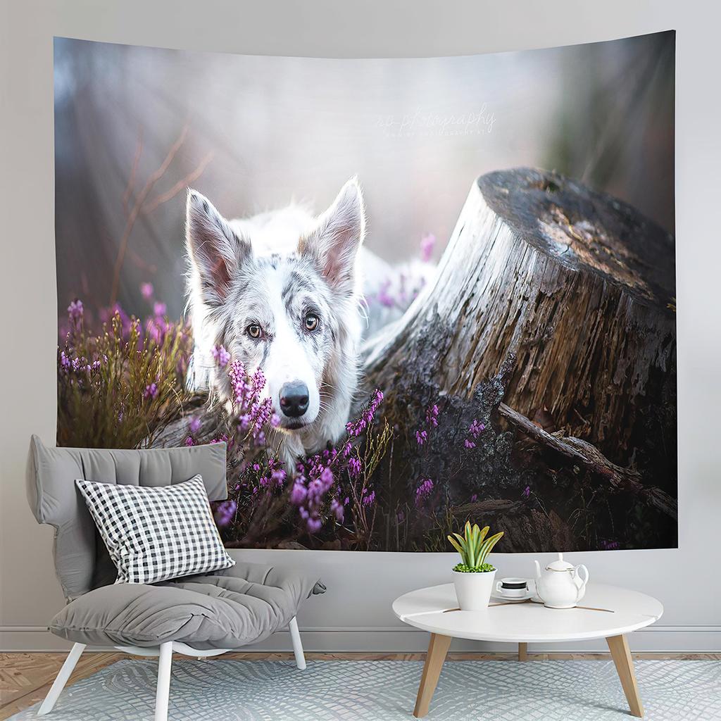 Border Collie Tapestry Fence Pastures Tapestry Adorable Animal Tapestry Creativity Art Tapestries Home Living Room Bedroom Dorm