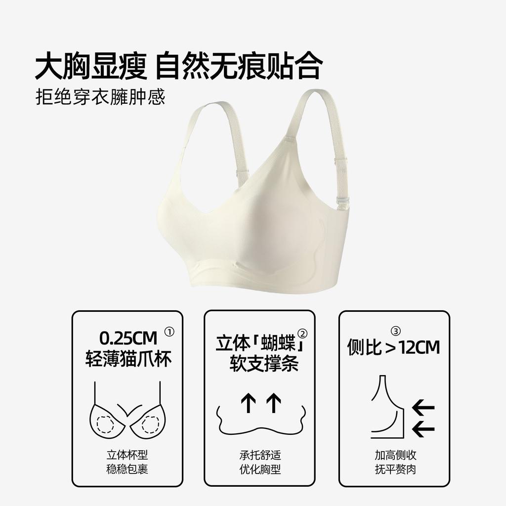Traceless underwear women's big breasts are small, light and comfortable, no steel ring, soft support bra cover