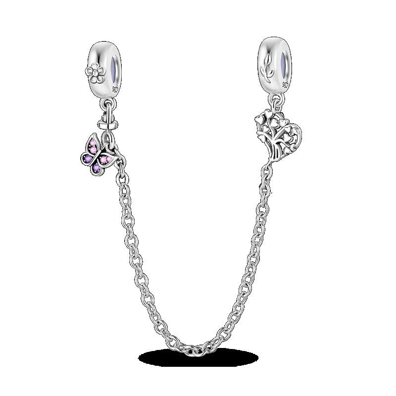 Silver Clasp 925 Silver CZ Pave Clip Charms Daisy Beads Stopper Safety Chain Fit Original Bangle Bracelet Jewelry Clip