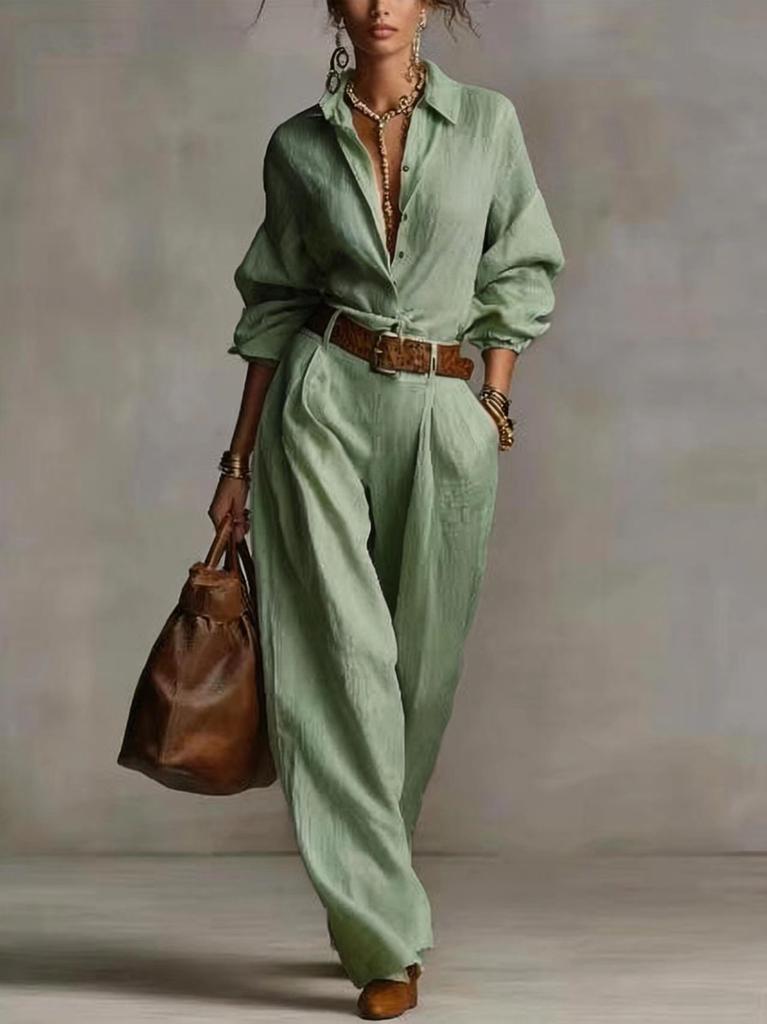 1116 Autumn European and American New Women's Clothing Fashionable and Elegant Shirt Wide-leg Long Suit Women