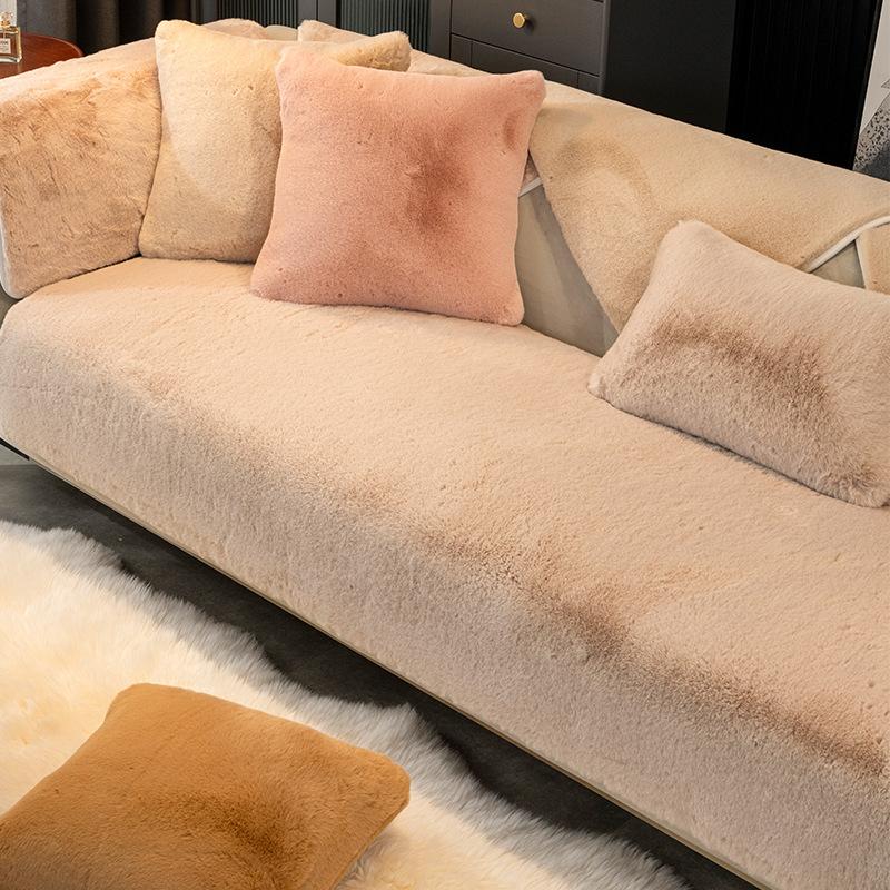 Sofakissen im Winter Schlicht Modern Kaninchenhaar Verdickt Rutschfest Fell Leichter Luxus Warmes Kissen Plüsch Sofabezug Handtuch
