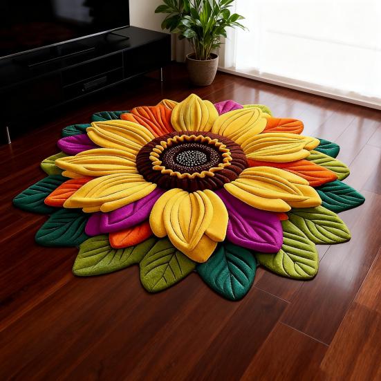 Yousheng Floral Plush And Diatomaceous Earth Floor Mat 3D Flower Optical Illusion Rug Non-Slip Absorbent Diatomite Bath Mat for Room Bedroom Entrance