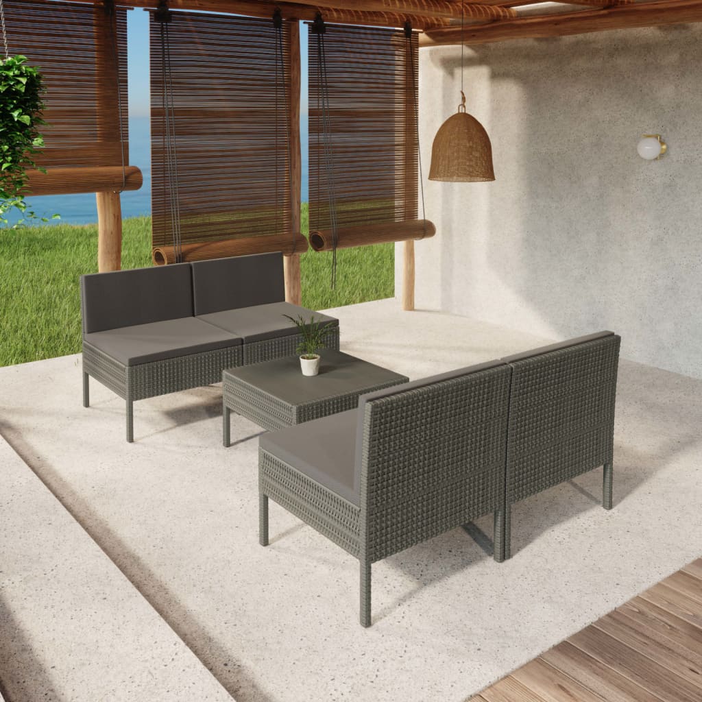 Vidaxl 5-Cz. Garden Lounge Set, Cushions, Grey, Rattan PE