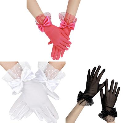 Lace Bowknot Gloves for Women Formal Occasion Gloves Ceremonial Wrist Length Gloves Evening Danceparty Dress Up Gloves