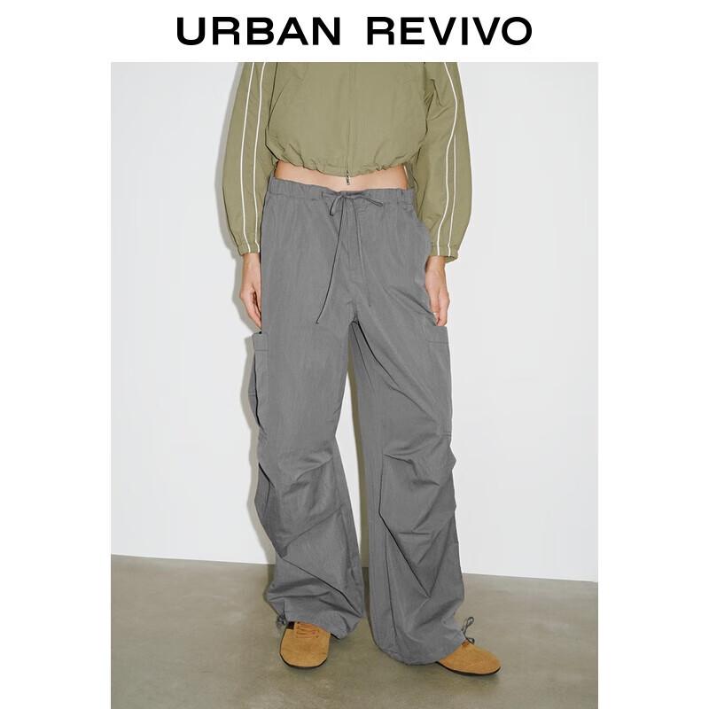 UR 2025 Autumn Women's Pleated Tie-Waist Cargo Wide-Leg Pants