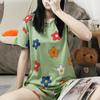 Conjunto de pijama de verano para mujer: Cuello Redondo, Manga Corta, Estampado de Dibujos Animados, Ropa de Casa que Reduce la Edad