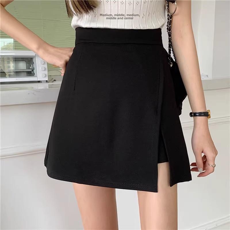 Dámská černá áčková sukně s vysokým pasem - korejský styl jaro 2024