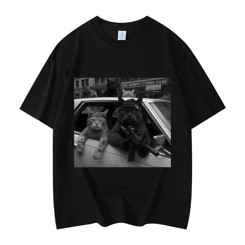 Funny Cat Gang Meme Graphic T Shirts Men's Women's Fashion Vintage Short Sleeve T-shirt High Quality Cotton Oversized T-shirts