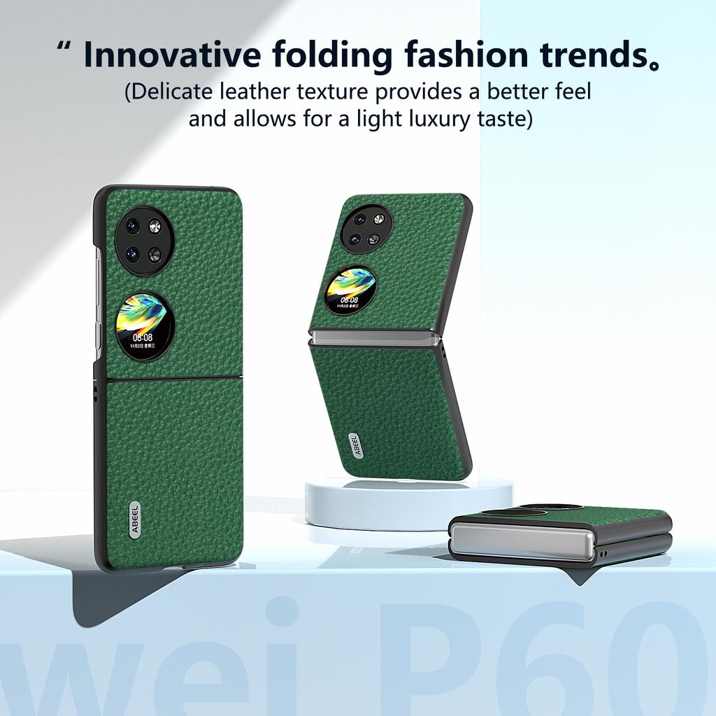 For Huawei Pocket 2 Phone Case Genuine Cow Leather with Hard PC Inner Shell Litchi Texture