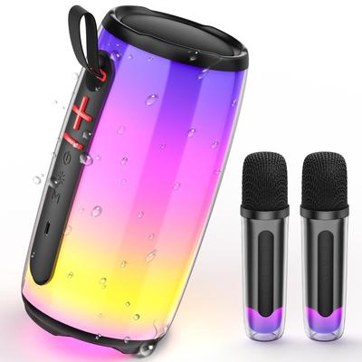 Speaker with Mic System for Singing, Portable Bluetooth Speakers with Dazzling Light and 2 Wireless Microphones for Adults, Mini Karaoke Set for Home