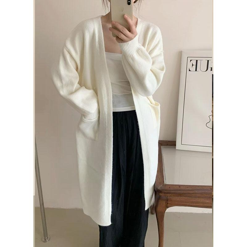 Spring and Autumn Women's Sweater Cardigan Tops Lazy Soft Knit Cardigan Jacket Medium Long Loose Sweater