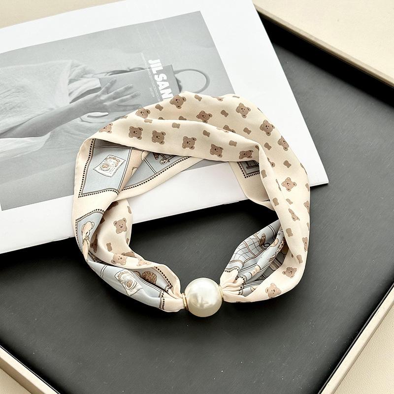 Pearl magnetic buckle small silk scarf women's lazy neck protection spring new versatile high-sense magnetic buckle necklace scarf