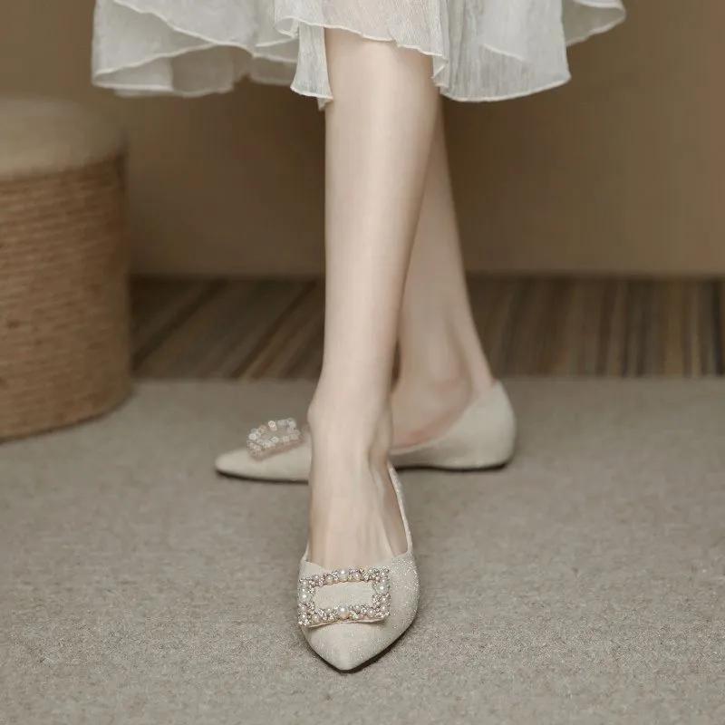 Fashion Korean Style Fashion Pearl Slip-on Woman Flats Spring and Autumn Pointed Toe Shoes for Women Low Price Casual Comfortable Shoe