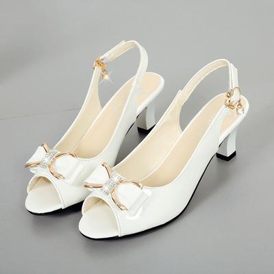 Women Cute White Pu Leather Open Toe Slip On High Heel Shoes for Summer Party Lady Fashion Black Heel Pumps A6140