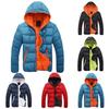 Autumn Winter Men Color Block Zipper Warm Cotton Coat Casual Hooded Down Jacket