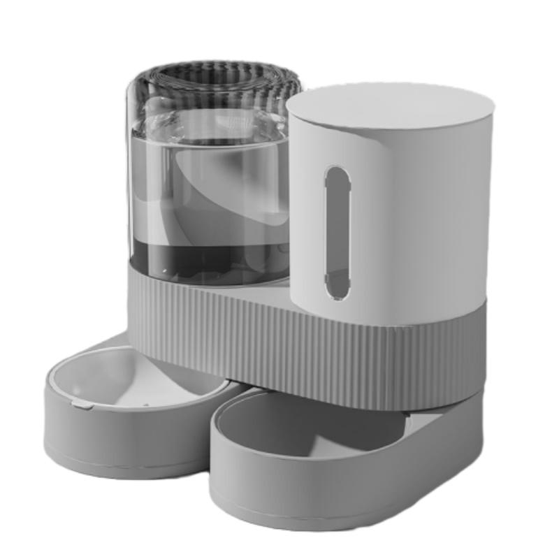 

Pet Feeder and Waterer Set Cat Dog Bowl Dual Function Automatic Feeder Pet Water Dispenser Bowl Pets Food and Water Bowl Set Plastic Bowl серый