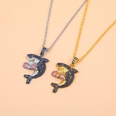 Mens Stylish Boxing Shark Pendant Necklace Inlaid with Zircon