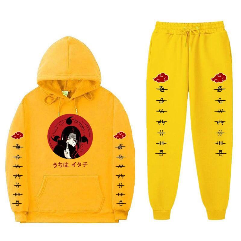 Mens Naruto Inspired Fleece-Lined Hooded Sweatshirt Jogger Set Casual Sportswear Winter