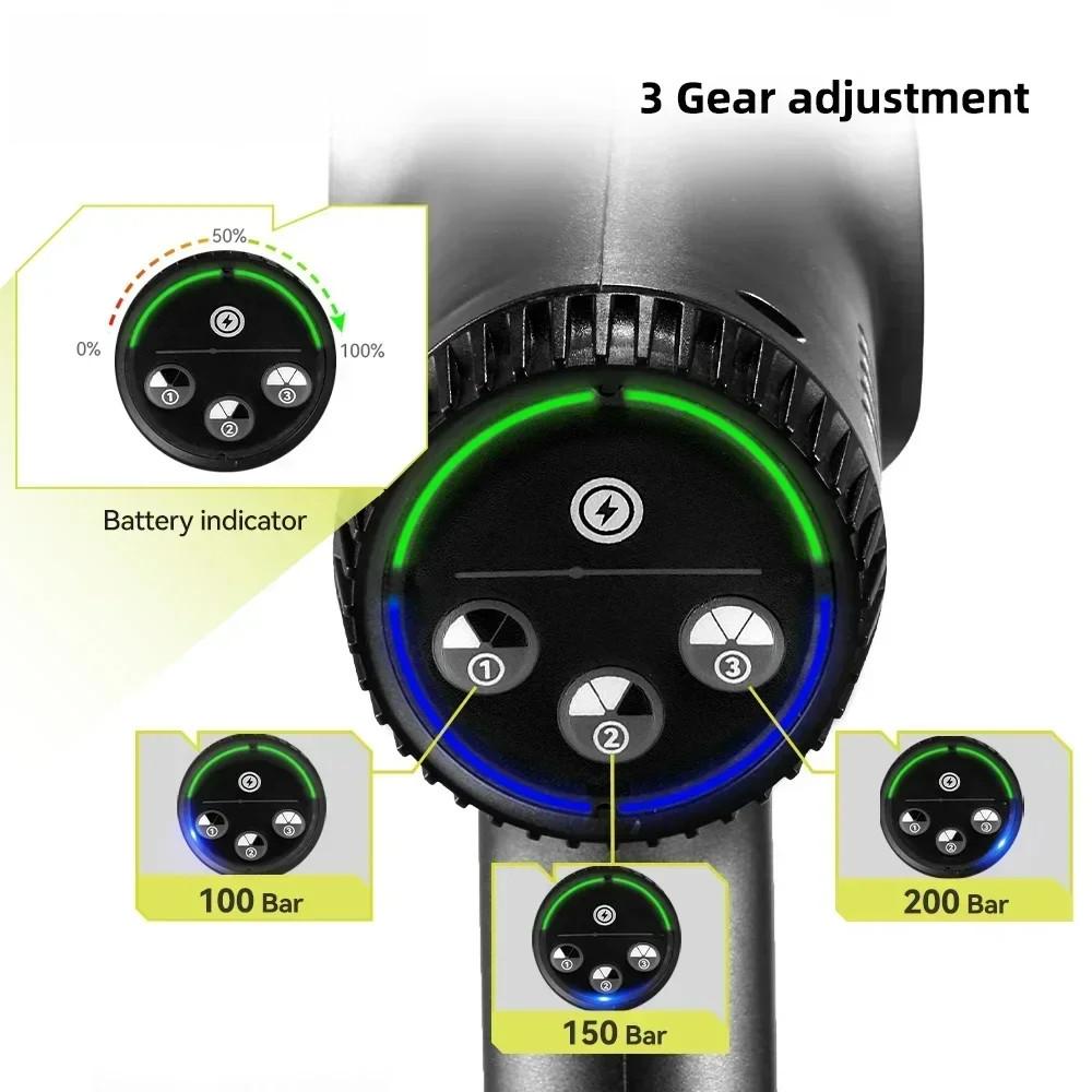 200Bar Cordless Car Cleaning Machine 3 Gear Adjustable Garden Irrigation Power Tool Brushless Electric High Pressure Washer