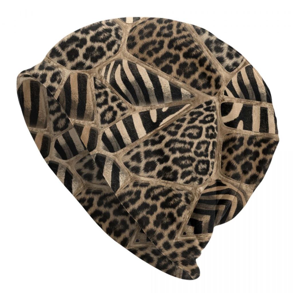 Leopard Fur Ethnic Tribal Geometric OrnaUnisexts Skullies Beanies Caps Winter Knit Hat Adult Animal Leather Texture Bonnet Hats