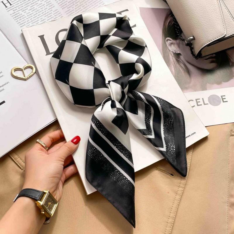 Elegant Silk-Like Square Scarf Women Korean Style Print Neck Lightweight 70x70cm Nylon Fashion Accessory