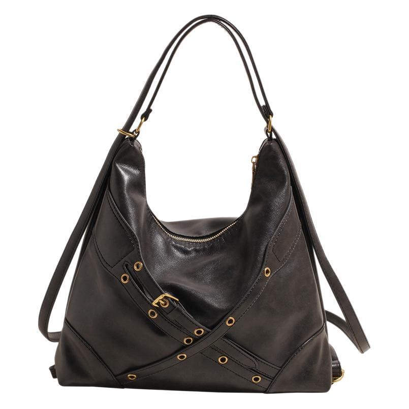 2025 new European and American fashion locomotive bag oil wax punk style shoulder tote bag large capacity oblique span bag trendy bags