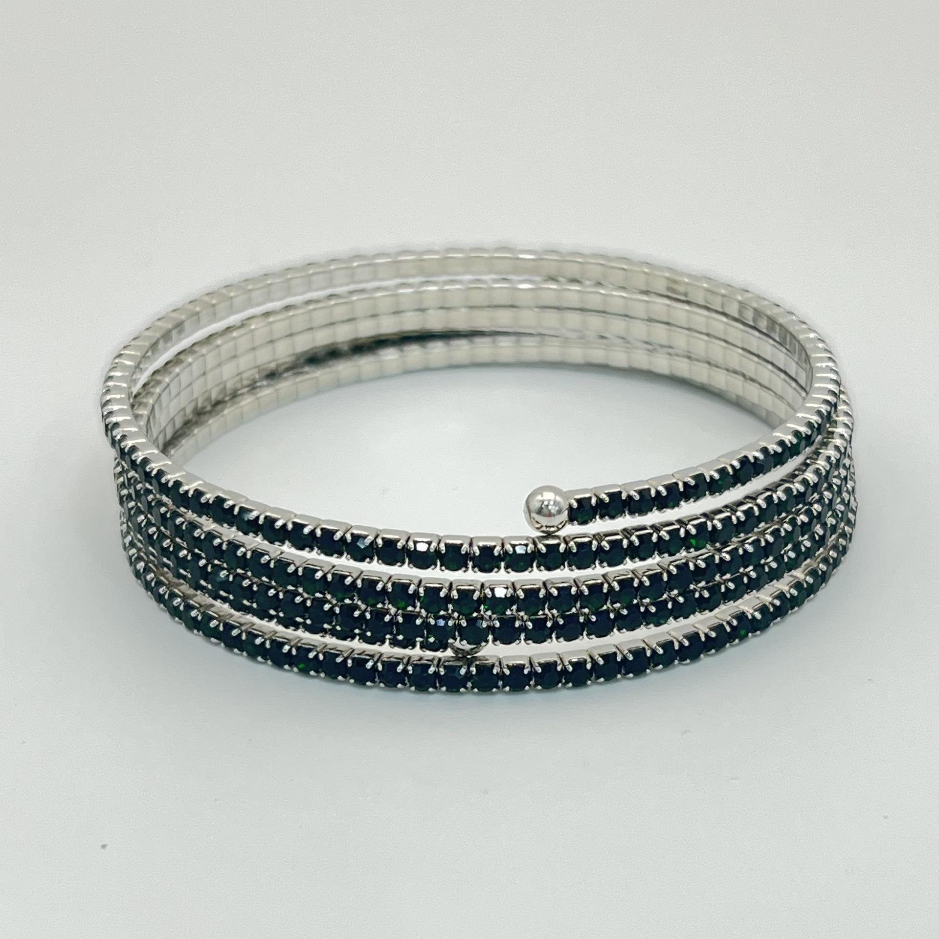 

Five-Row Elastic Bangle with Prong-Set Colored Diamonds - Women s European & American Light Luxury Bracelet смарагдовий/платиновий