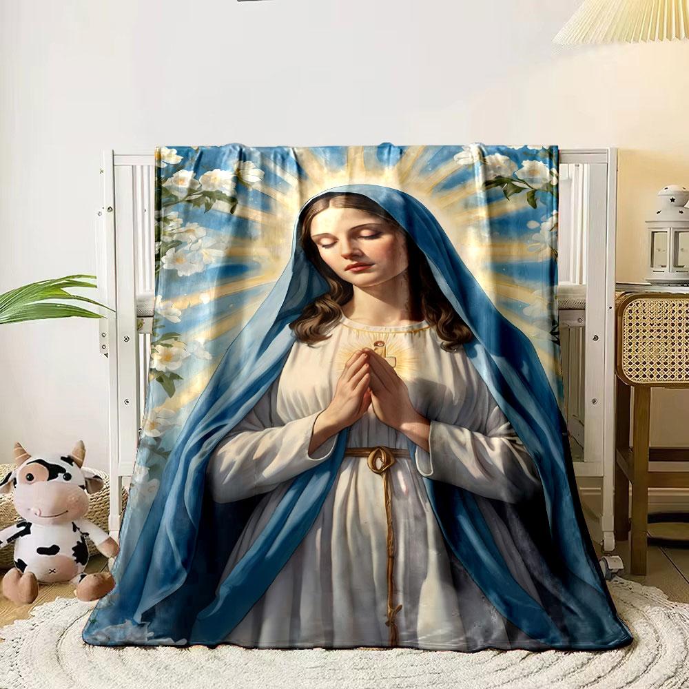 Blessed Virgin Mary Prayer Floral Blanket  Printed Blanket for Living Room Bed Couch lunch break Soft Cozy Blanket for Friend's festival Gift