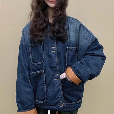 Neue Winter Retro Designer Kurze Verdickte Denim Daunen Baumwolljacke Baumwolljacke