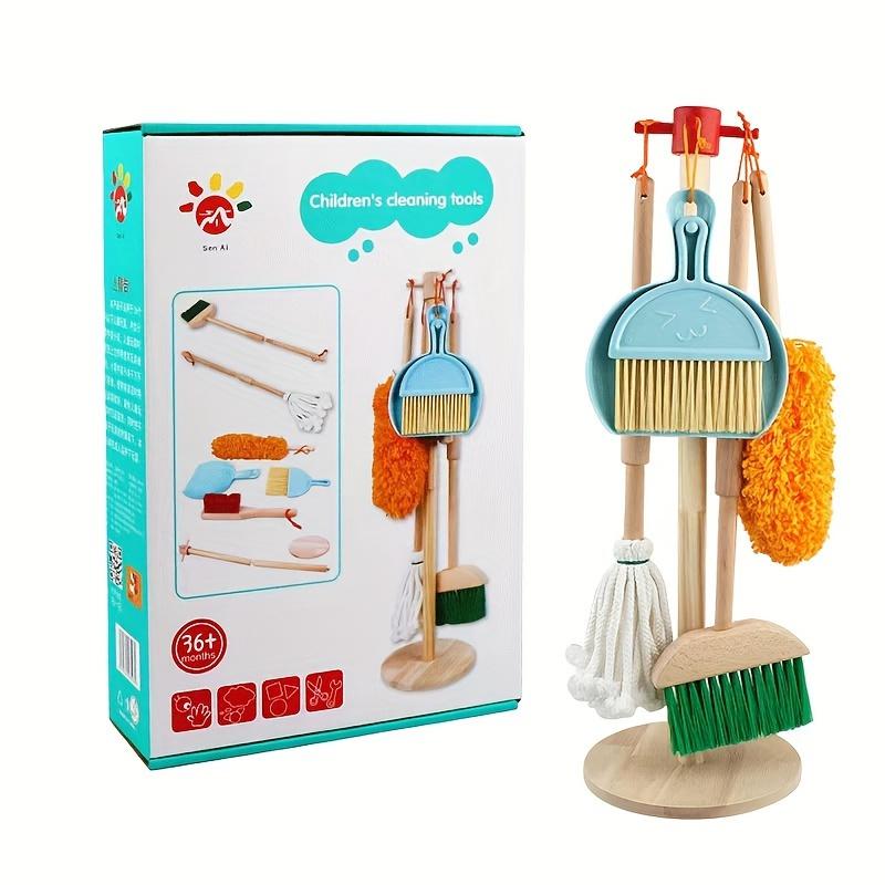 Wooden Children's Play House Cleaning Set Toy for Cleaning, Organizing and Sweeping the Room with Mop Simulation Tools