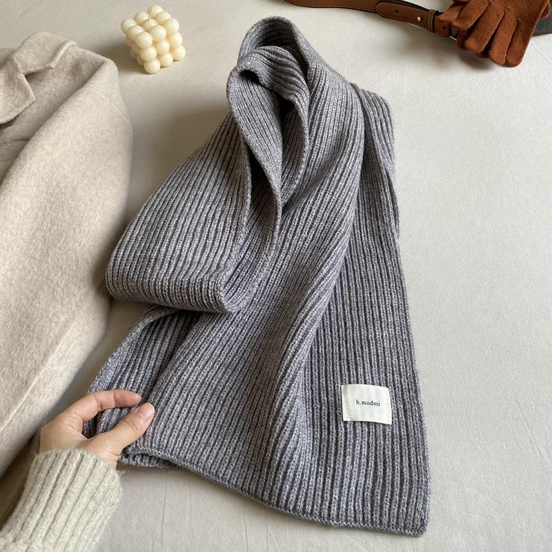Solid color knitted scarf women's autumn and winter Korean version of student wool versatile warm thickened scarf couple trendy male couple