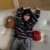 Early Autumn New Design Sense Retro Contrasting Color Striped Casual Knitted Sweater Women