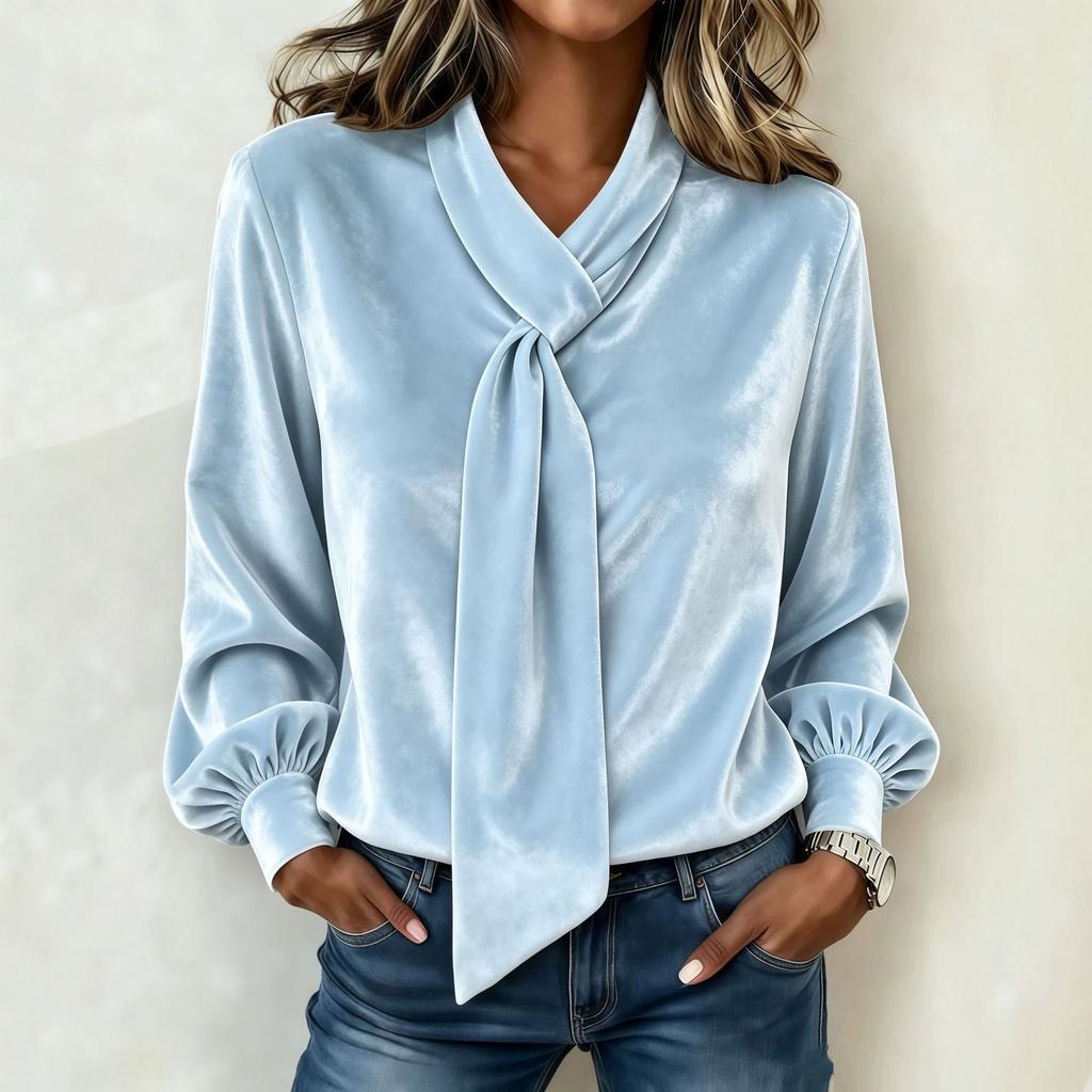Women's Velvet Hoodie with Ribbon - Color Casual Long Sleeve Pullover for Everyday Wear