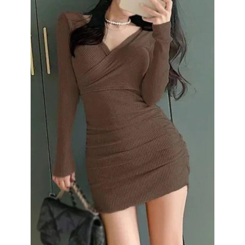 Cross V-neck Sexy Hip Hugging Skirt Cross V-neck Sexy Waist Trimming Bodycon Dress