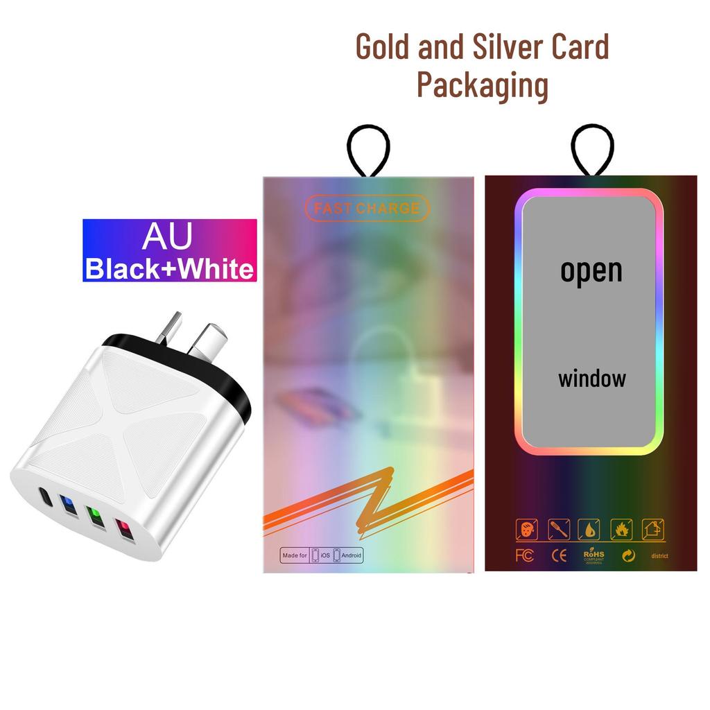 Multi-Port 5V 2.4A Reise-Ladegerät mit 3 USB- & Typ-C-Anschlüssen für EU-, US-, UK-Standards