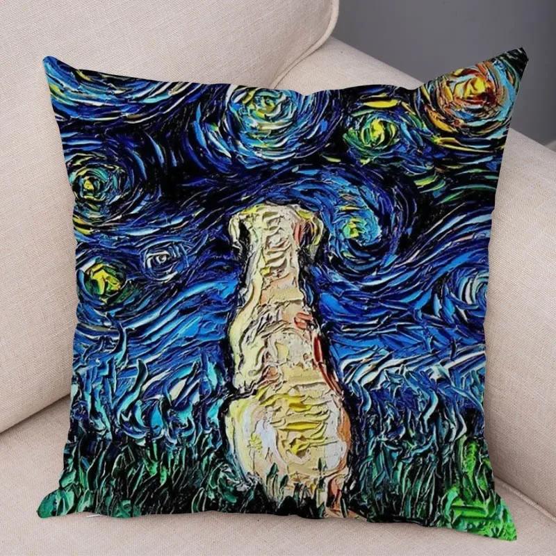 Colorful Pet Shepherd Dog Cushion Cover Pillow Case Pillow Covers Decor Oil Painting Cartoon Animal  Pillowcase 45x45