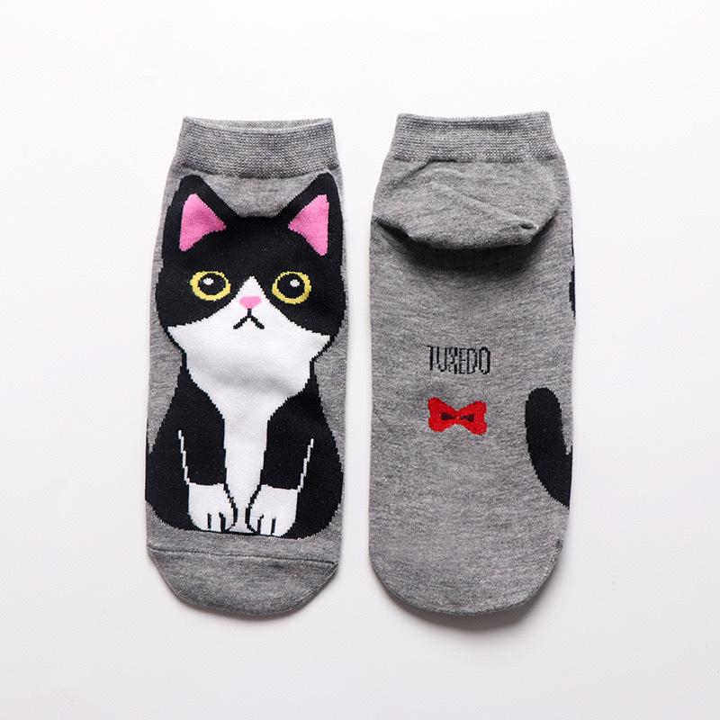 Women Cartoon Flat Boat Socks Korean Style Adorable Cat Dog Design Cotton Short Socks For Spring Autumn Comfortable Ankle Socks