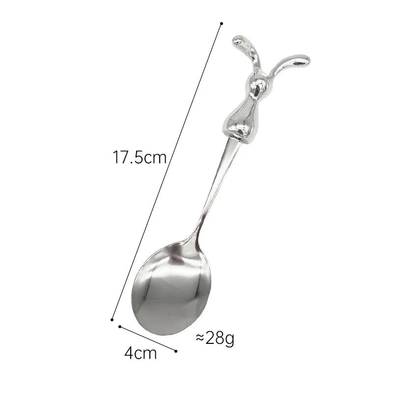 Stainless Steel Coffee Spoon Creative Fork Cute Rabbit Shape Teaspoon Stirring Rod Dessert Fruit Fork Snack Ice Cream Scoop