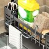 Carbon Steel Kitchen Sink Drain Rack Self-draining Large Capacity Soap Sponge Holder Space Saving with Chopsticks Holder