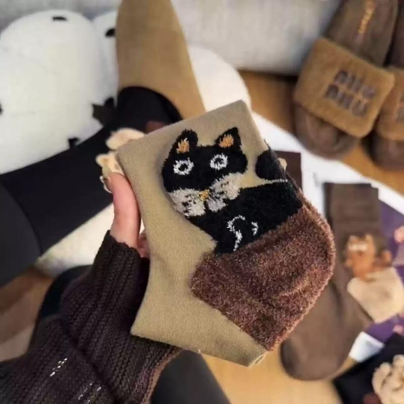 Boneless Cat Feather Yarn Socks High Tube Stackable Design Breathable Warm Winter Cartoon Womens Mid Calf Ankle Socks