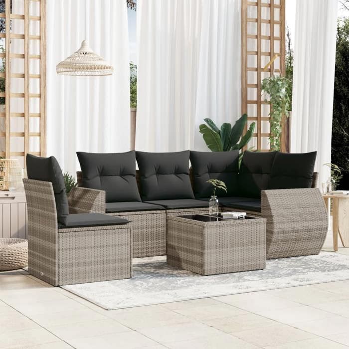 VidaXL Garden Lounge Set with Cushions 6 Pcs, Patio Sofas, Patio Furniture Set, Outdoor Furniture, Grey 3253719