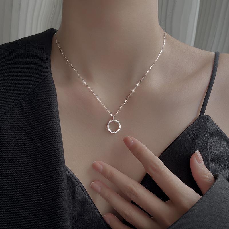 Real Money 925 Sterling Silver Women's Pendant Necklace Round Circle Crystal Pendant Necklace Wedding Party Jewelry Gift