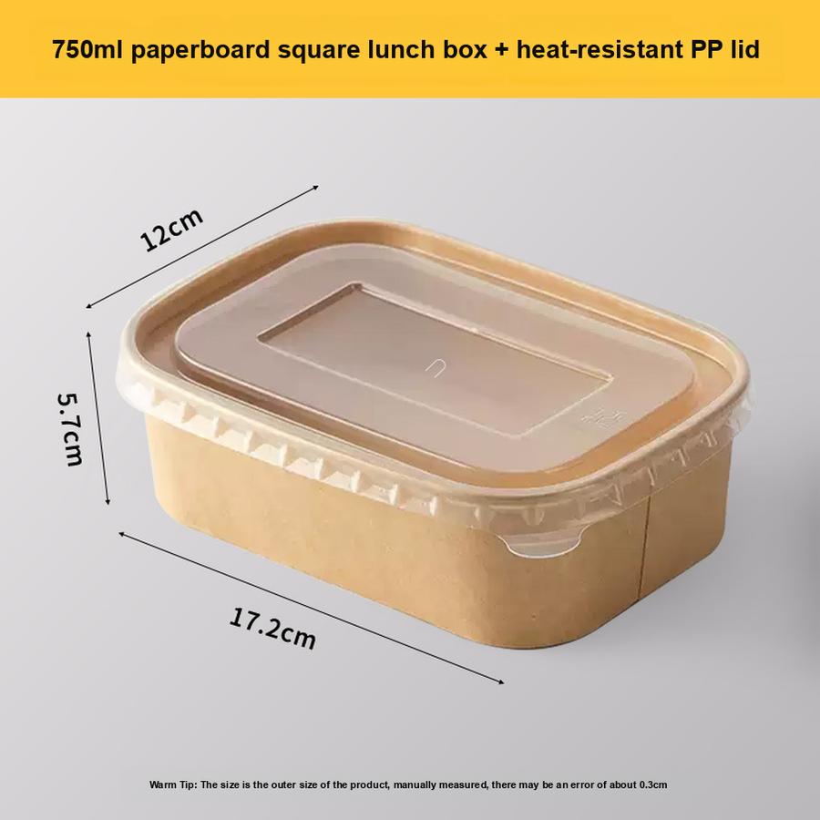 Disposable Paper Food Container for Camping Picnic, Square Takeout Bento Box with Microwave Safe Leak-Proof Bowl