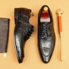 Leather Shoes Men'S British Trend Wedding Business Casual Shoes Genuine Leather Crocodile Pattern Men'S Derby Shoes Handmade Men'S Shoes