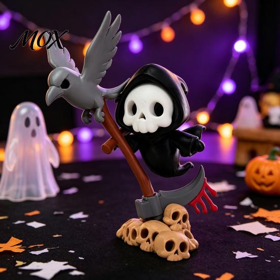 Cute Crow Skull Figurines Halloween Sickle And Ornament, 3D Printed Desktop Decoration, Collection Ornaments Funny Print Collectible Figurine for Home