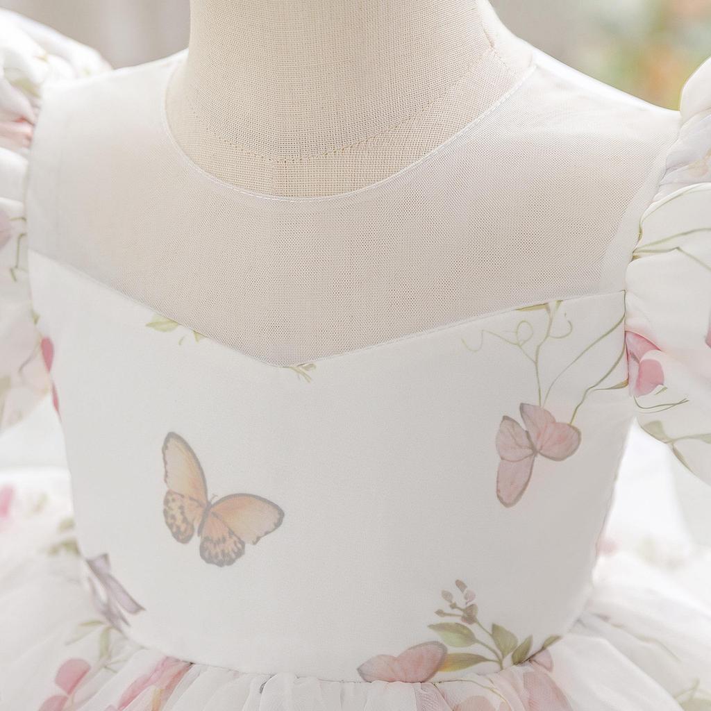 Printed Girls' Formal Floral Puff Sleeve Princess Dresses